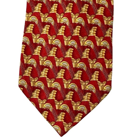 Ermenegildo Zegna Mens Neck Tie Red Gold Novelty Print 100% Silk Italy 59